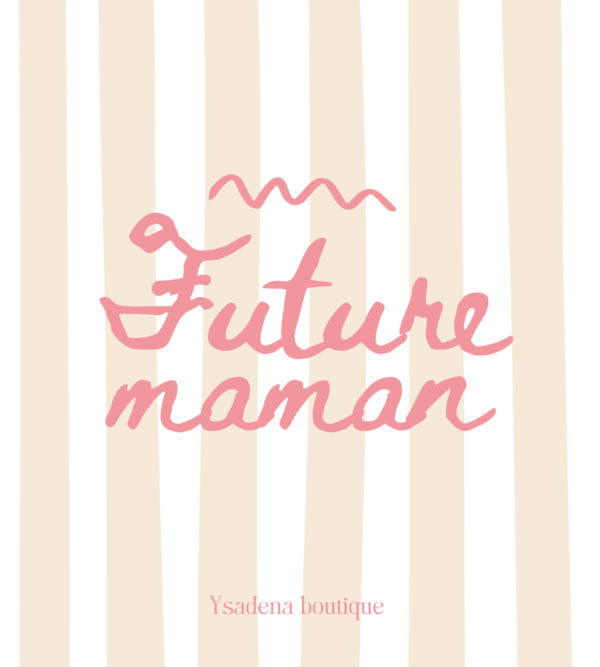 Étiquette “Futur maman” rose sur fond beige rayé