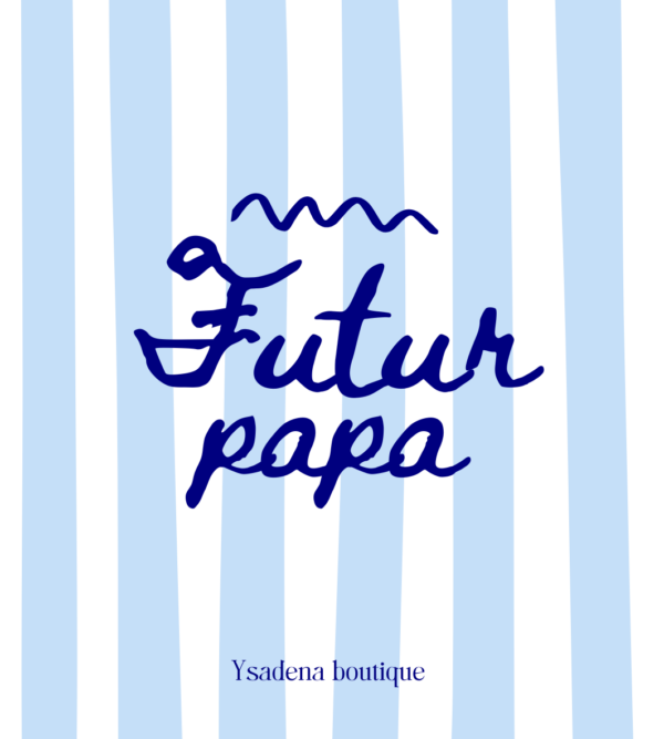 Étiquette “Futur papa” bleue sur fond rayé
