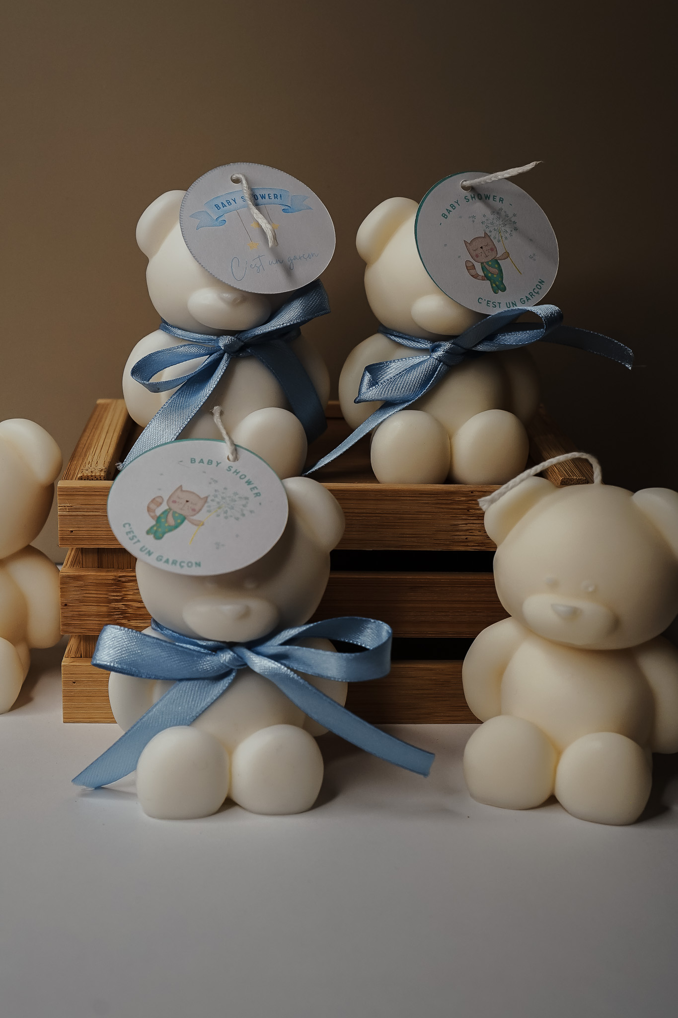 Bougie ourson personnalisée cadeau invité baptême baby shower