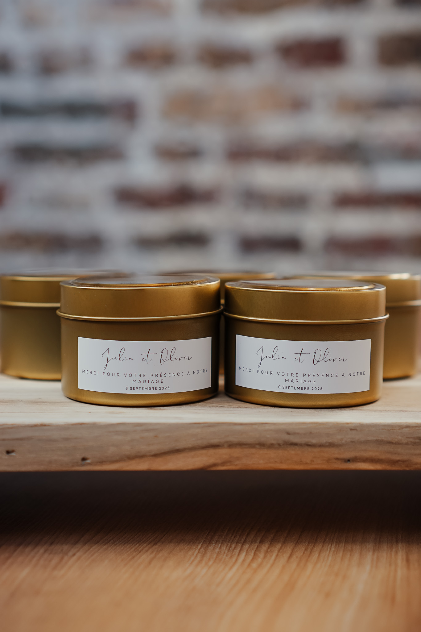 Bougies personnalisées mariage pots doré et champagne