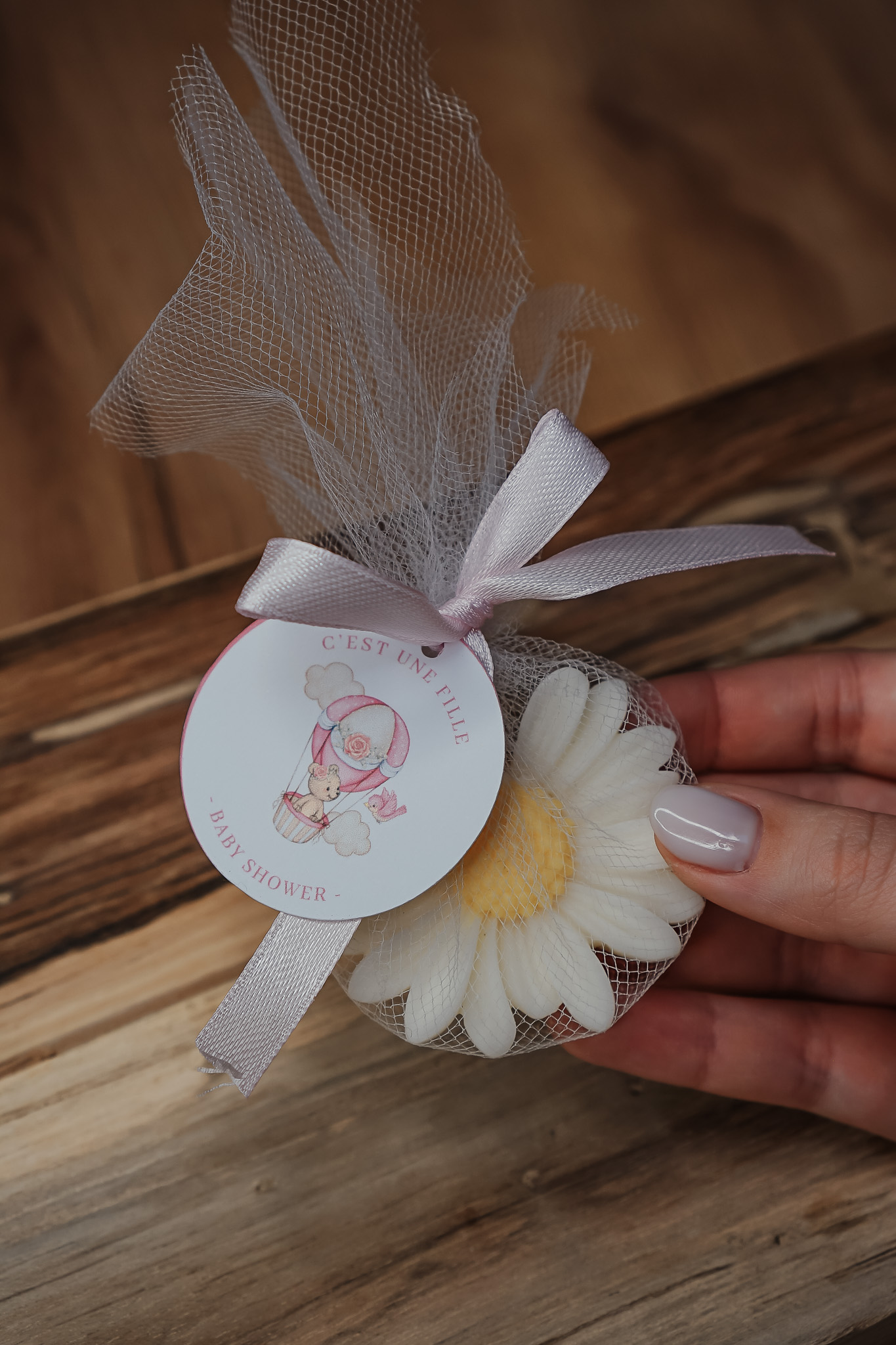 Bougie marguerite personnalisée baptême naissance baby shower Belgique